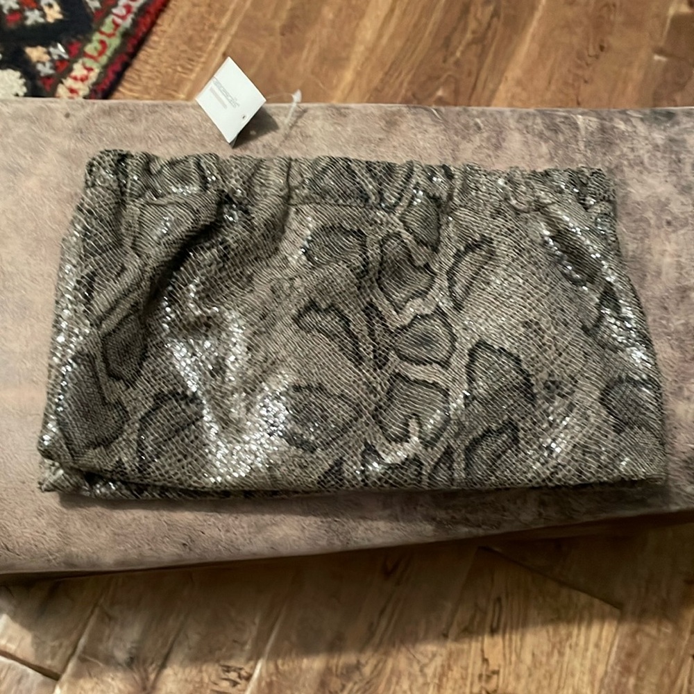 Faux snake clutch with crossbody chain